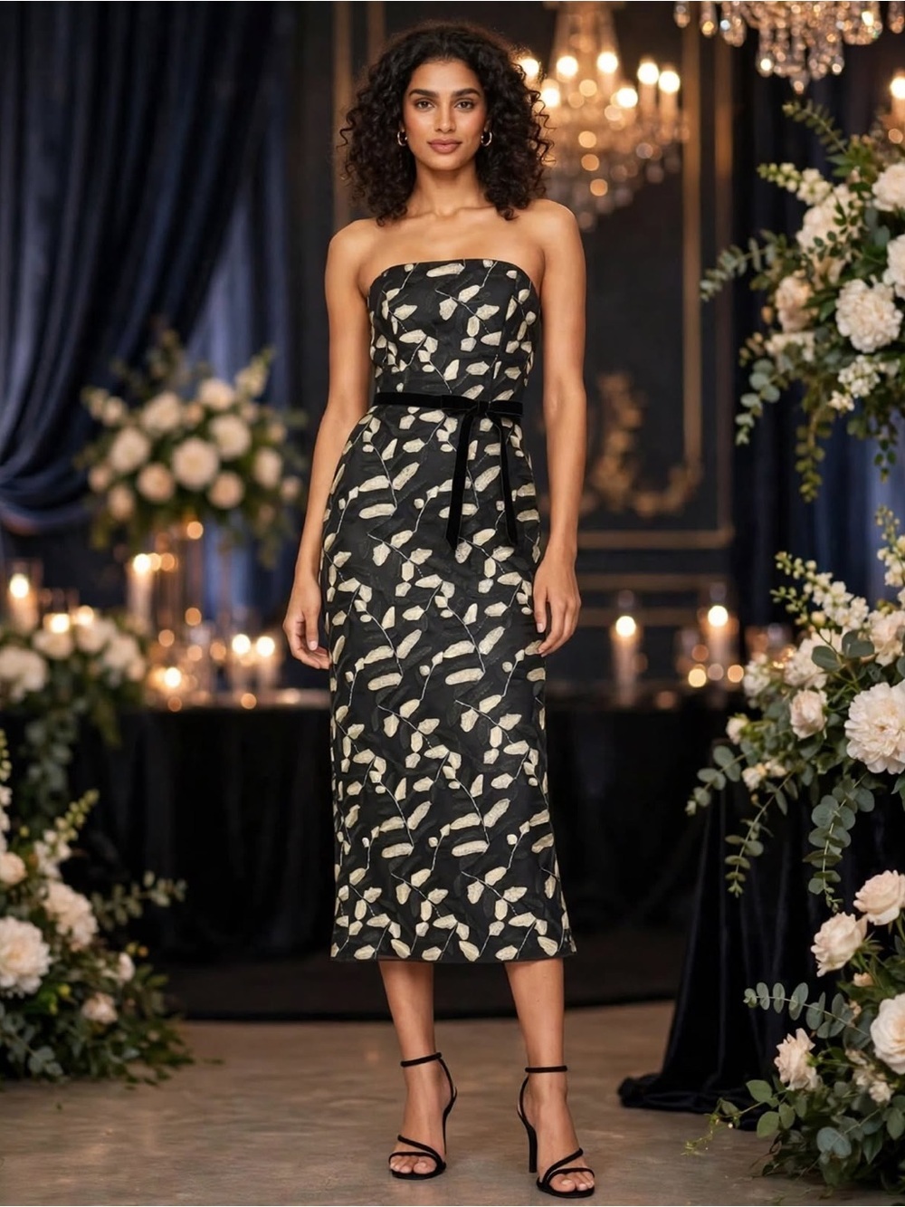 Shoshanna Valerie dress black and gold strapless dress. Size 4 midi length.